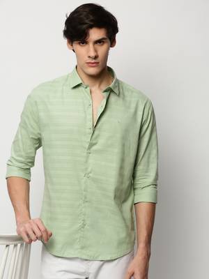 men's long sleeves horizontal stripes green shirt 1