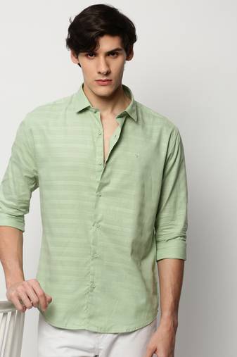 men's long sleeves horizontal stripes green shirt