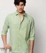 men's long sleeves horizontal stripes green shirt