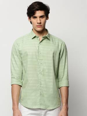 men's long sleeves horizontal stripes green shirt 2