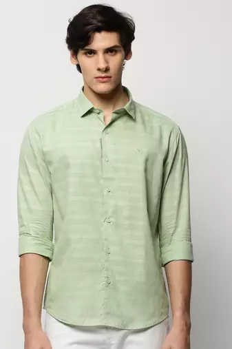men's long sleeves horizontal stripes green shirt