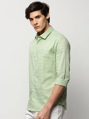 men's long sleeves horizontal stripes green shirt 3