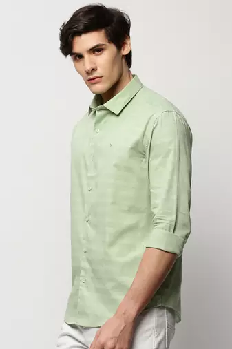 men's long sleeves horizontal stripes green shirt