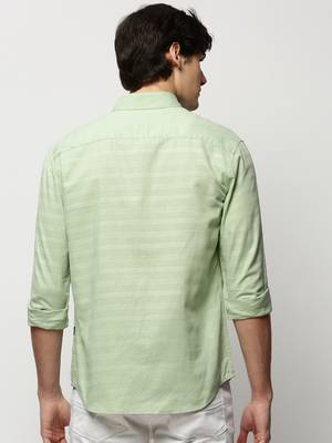 men's long sleeves horizontal stripes green shirt 4