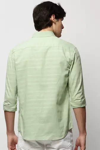 men's long sleeves horizontal stripes green shirt