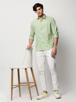 men's long sleeves horizontal stripes green shirt 5