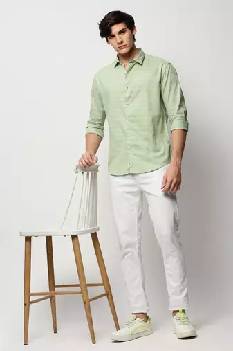 men's long sleeves horizontal stripes green shirt