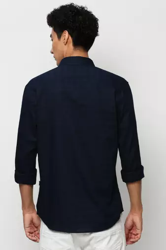 men's long sleeves horizontal stripes navy blue shirt