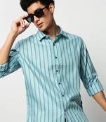 men's long sleeves vertical stripes blue shirt