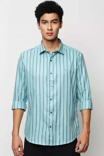 men's long sleeves vertical stripes blue shirt