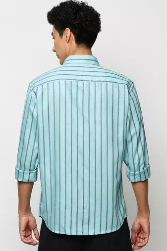 men's long sleeves vertical stripes blue shirt