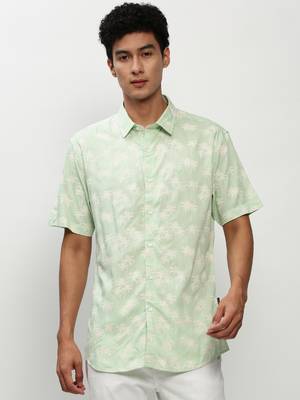 men's short sleeves floral green shirt 2