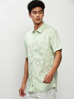 men's short sleeves floral green shirt 3
