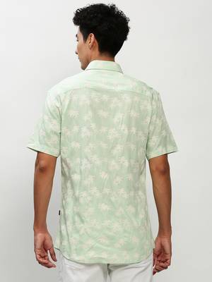 men's short sleeves floral green shirt 4
