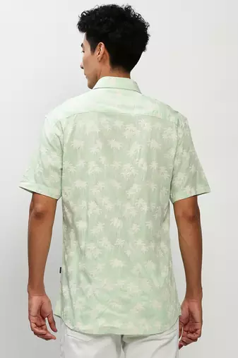 men's short sleeves floral green shirt