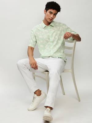 men's short sleeves floral green shirt 5
