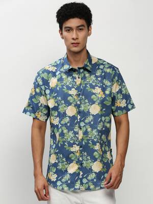 men's short sleeves floral blue shirt 2