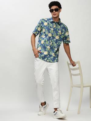 men's short sleeves floral blue shirt 5