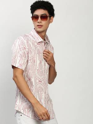 men's short sleeves ethnic motifs white shirt 1