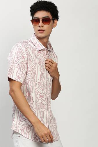 men's short sleeves ethnic motifs white shirt