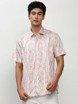 men's short sleeves ethnic motifs white shirt 2