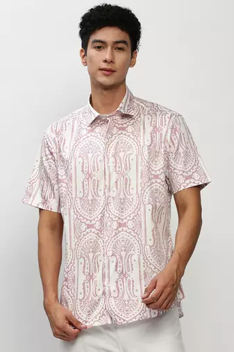 men's short sleeves ethnic motifs white shirt