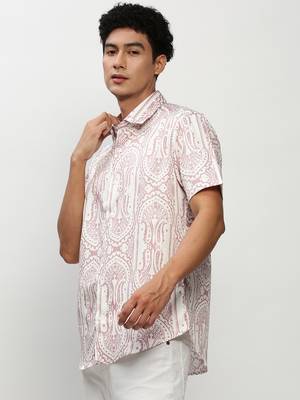 men's short sleeves ethnic motifs white shirt 3