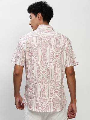 men's short sleeves ethnic motifs white shirt 4