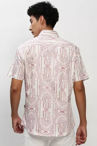 men's short sleeves ethnic motifs white shirt