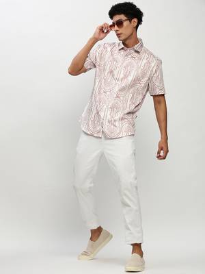 men's short sleeves ethnic motifs white shirt 5