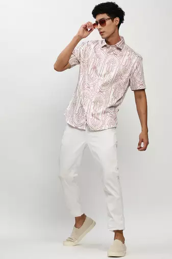 men's short sleeves ethnic motifs white shirt