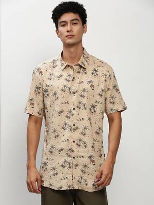 men's short sleeves floral beige shirt 2