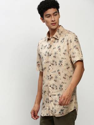 men's short sleeves floral beige shirt 3