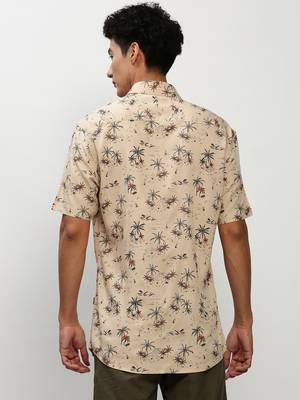 men's short sleeves floral beige shirt 4