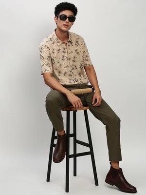 men's short sleeves floral beige shirt 5