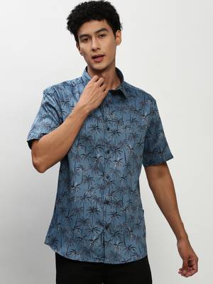 men's short sleeves floral blue shirt 2