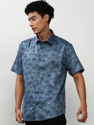men's short sleeves floral blue shirt 3