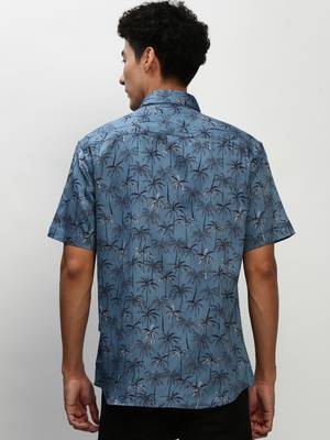 men's short sleeves floral blue shirt 4