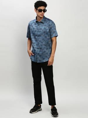 men's short sleeves floral blue shirt 5