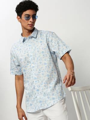 men's short sleeves ethnic motifs white shirt 1