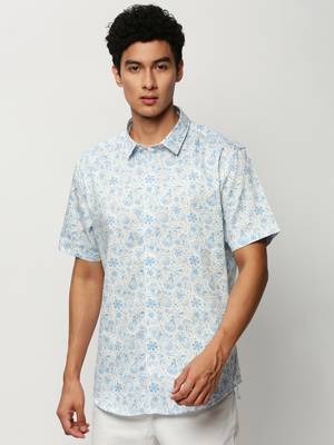men's short sleeves ethnic motifs white shirt 2