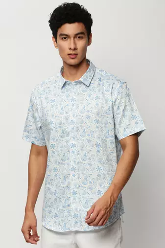 men's short sleeves ethnic motifs white shirt
