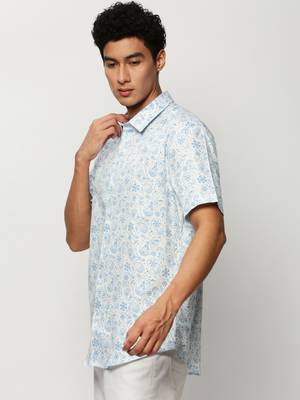men's short sleeves ethnic motifs white shirt 3