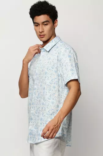 men's short sleeves ethnic motifs white shirt