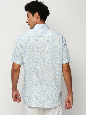 men's short sleeves ethnic motifs white shirt 4