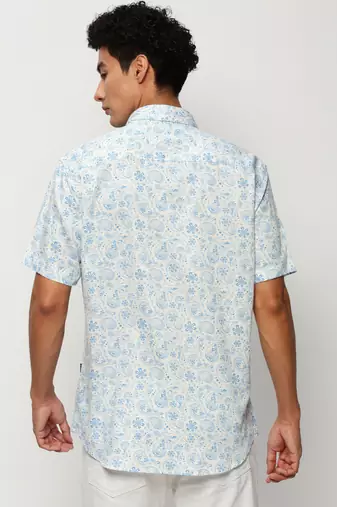 men's short sleeves ethnic motifs white shirt