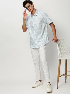 men's short sleeves ethnic motifs white shirt 5