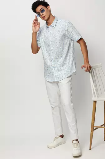 men's short sleeves ethnic motifs white shirt
