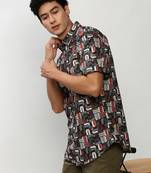 men's short sleeves abstract black shirt