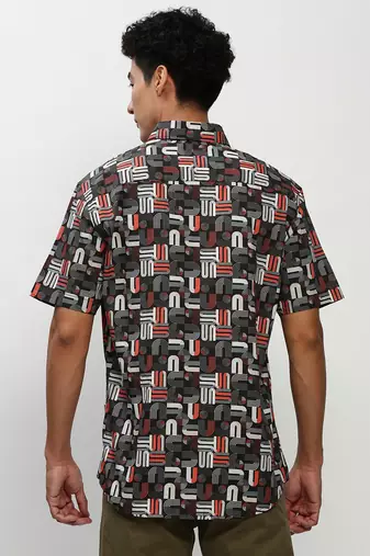 men's short sleeves abstract black shirt